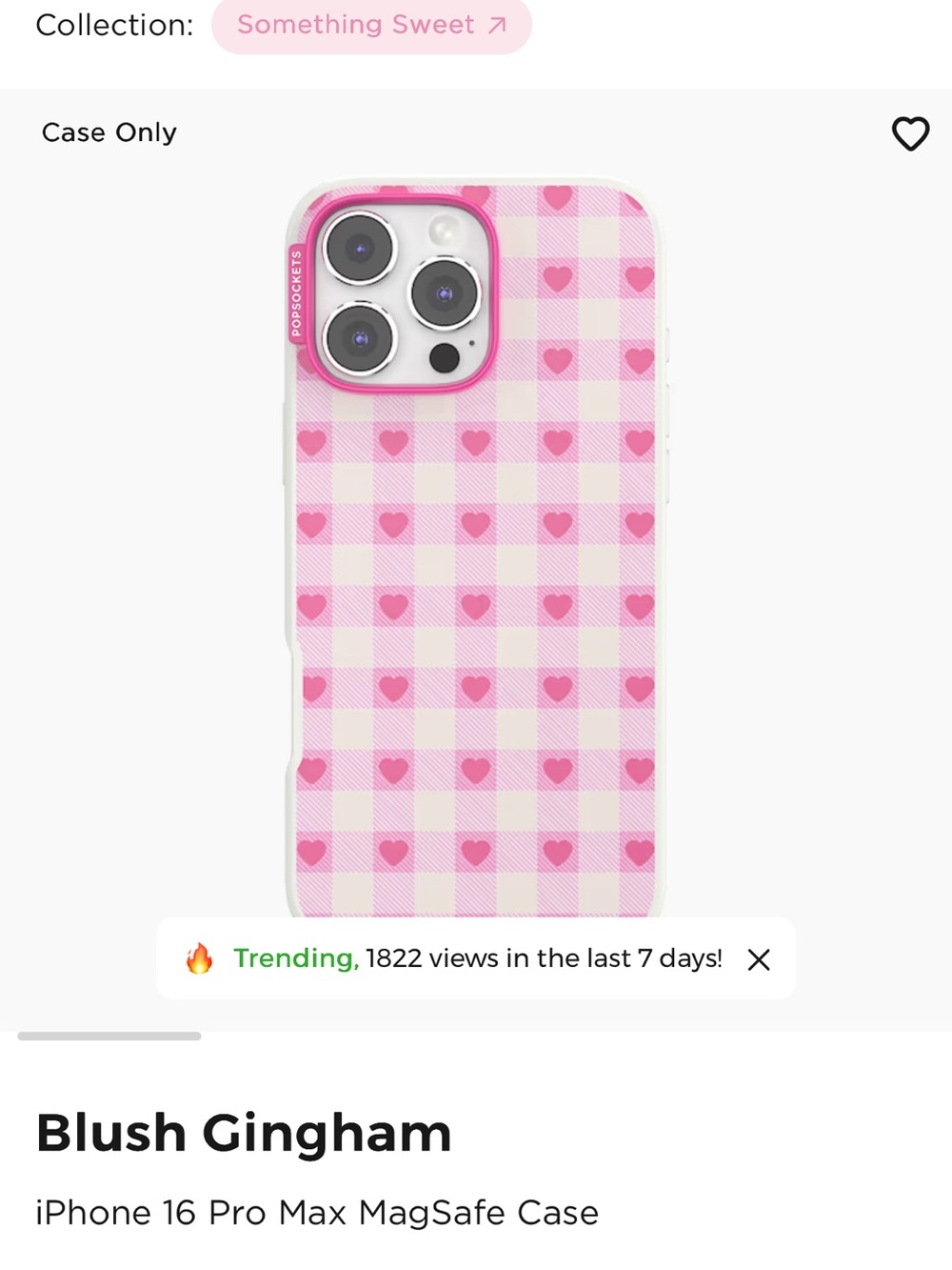 Popsocket Blush Gingham iPhone 16 Pro Max MagSafe Case - Pink Hearts